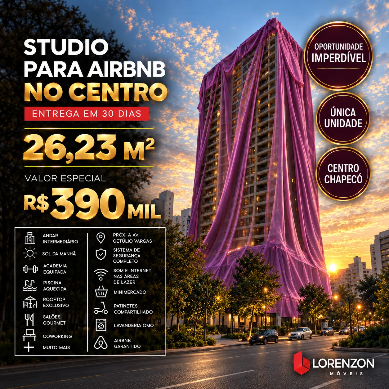 STUDIO 26M PRONTA ENTREGA NO CENTRO E CHAPECÓ!
